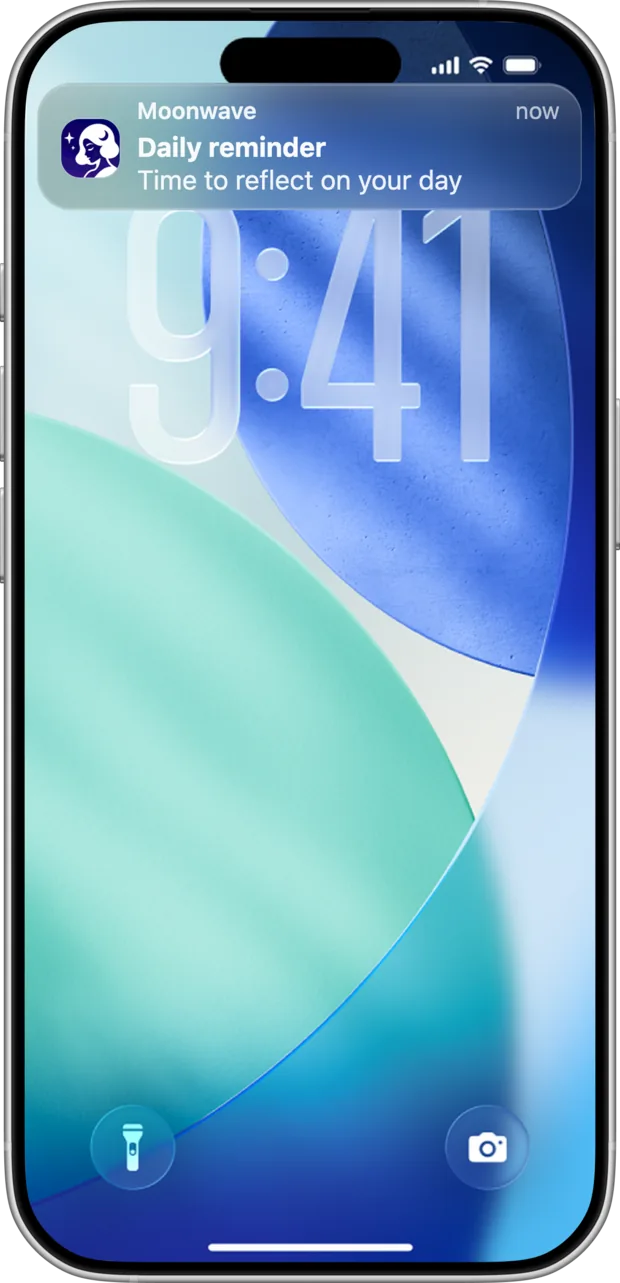 iPhone lockscreen with a Moonwave notification generated in FakeNotif